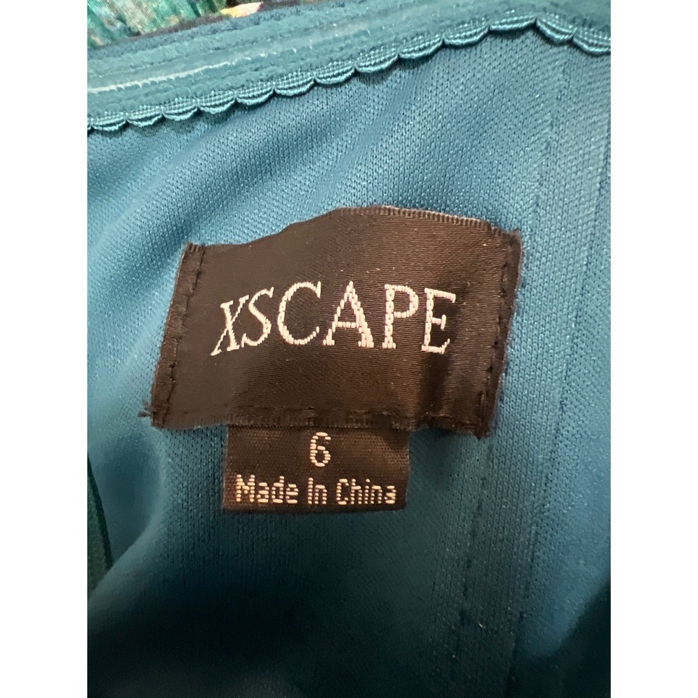 XSCAPE Floral Maxi Dress Women 6 Teal Purple Ruffle Strapless Tropical Gown - Picture 8 of 12